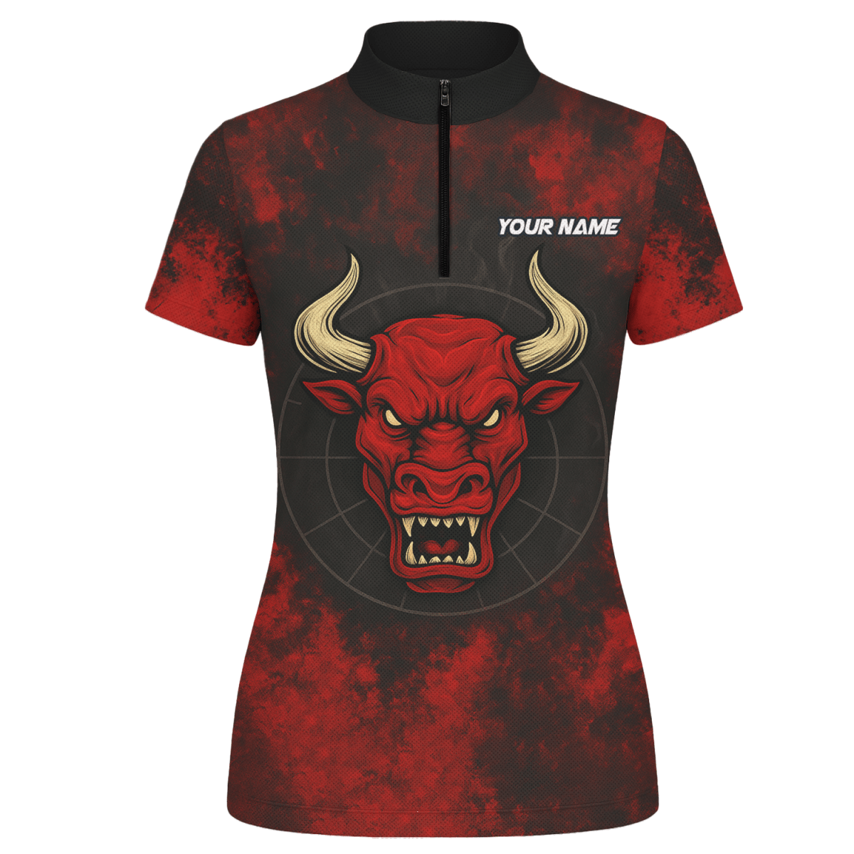 Personalisiertes Damen Dart Poloshirt Rot Schwarz im Red Bull Grunge Design mit Wunschname & Teamname W8023 - Outfitsuche