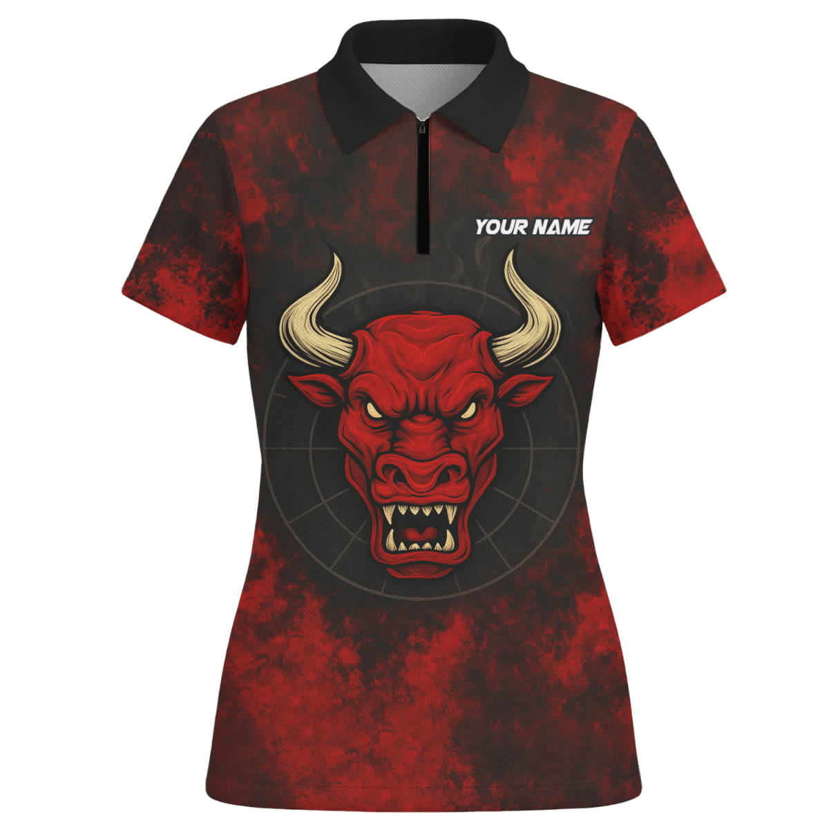 Personalisiertes Damen Dart Poloshirt Rot Schwarz im Red Bull Grunge Design mit Wunschname & Teamname W8023 - Outfitsuche