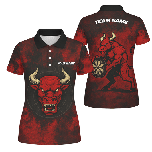 Personalisiertes Damen Dart Poloshirt Rot Schwarz im Red Bull Grunge Design mit Wunschname & Teamname W8023 - Outfitsuche