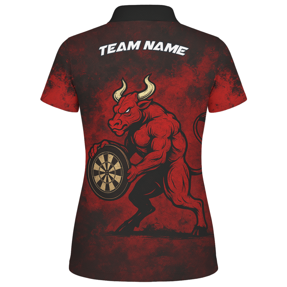 Personalisiertes Damen Dart Poloshirt Rot Schwarz im Red Bull Grunge Design mit Wunschname & Teamname W8023 - Outfitsuche