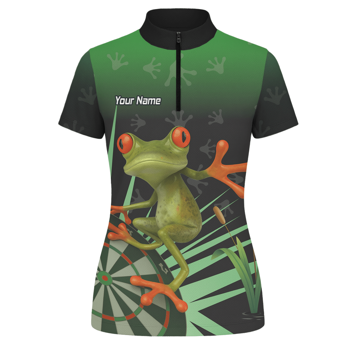 Personalisiertes Damen Dart - Poloshirt Rotaugenlaubfrosch Motiv Grün Schwarz I4840 - Outfitsuche