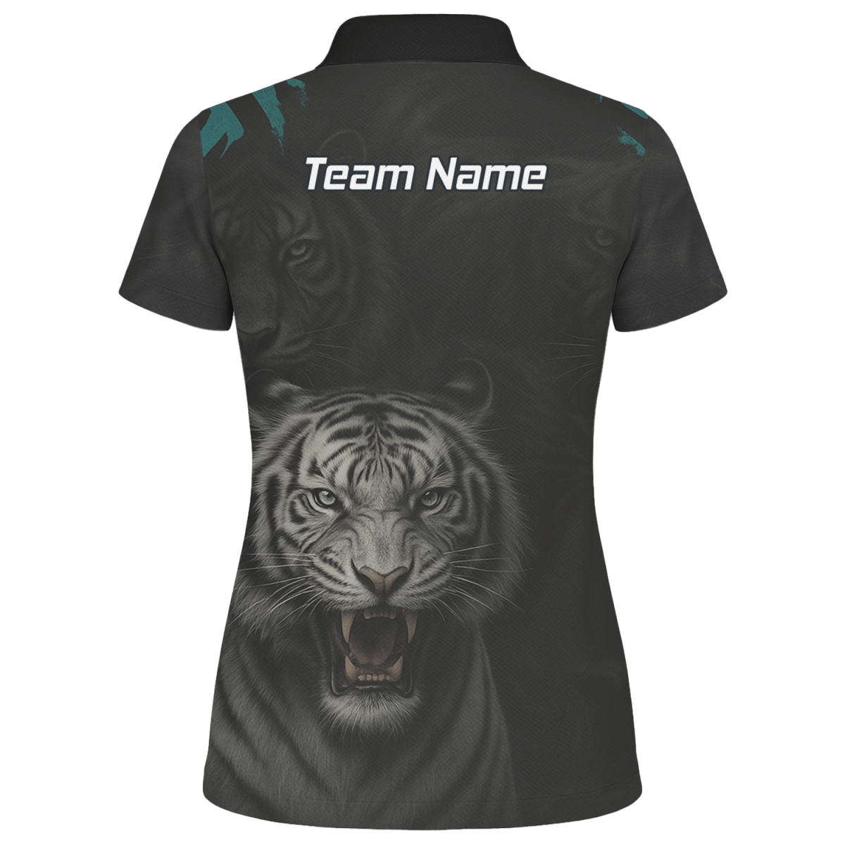 Personalisiertes Damen Dart Poloshirt Schwarz, Brüllender Weißer Tiger Motiv Q8496 - Outfitsuche