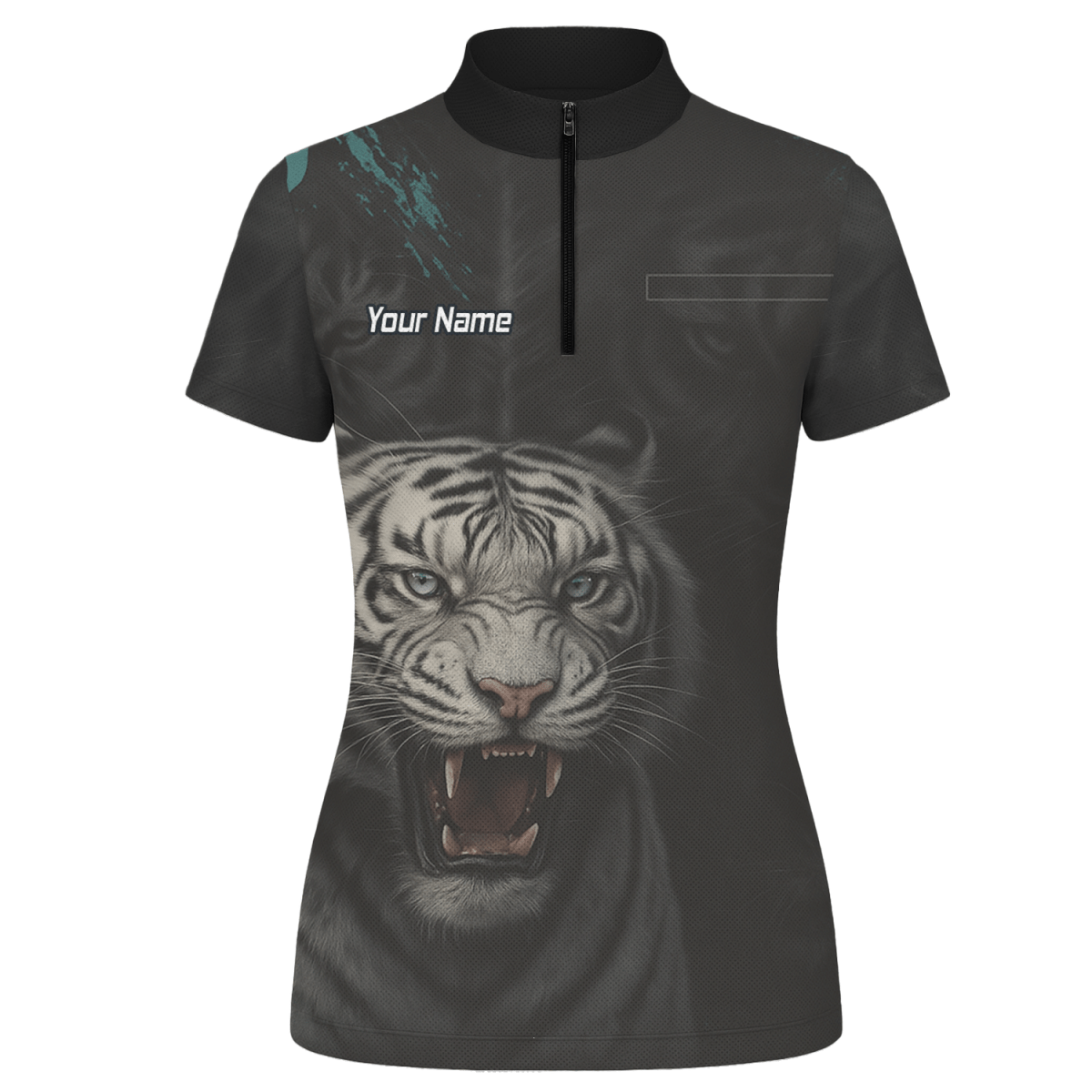 Personalisiertes Damen Dart Poloshirt Schwarz, Brüllender Weißer Tiger Motiv Q8496 - Outfitsuche