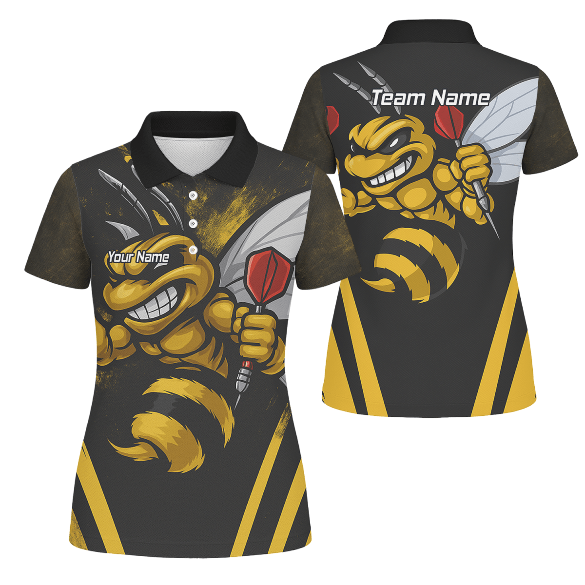 Personalisiertes Damen Dart Poloshirt Schwarz Gelb Hornisse A4364 - Outfitsuche
