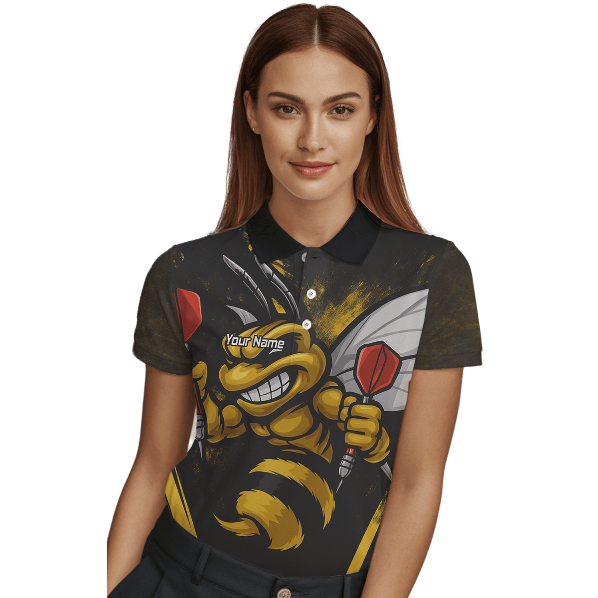 Personalisiertes Damen Dart Poloshirt Schwarz Gelb Hornisse A4364 - Outfitsuche