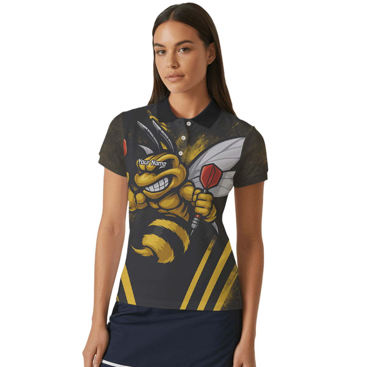 Personalisiertes Damen Dart Poloshirt Schwarz Gelb Hornisse A4364 - Outfitsuche