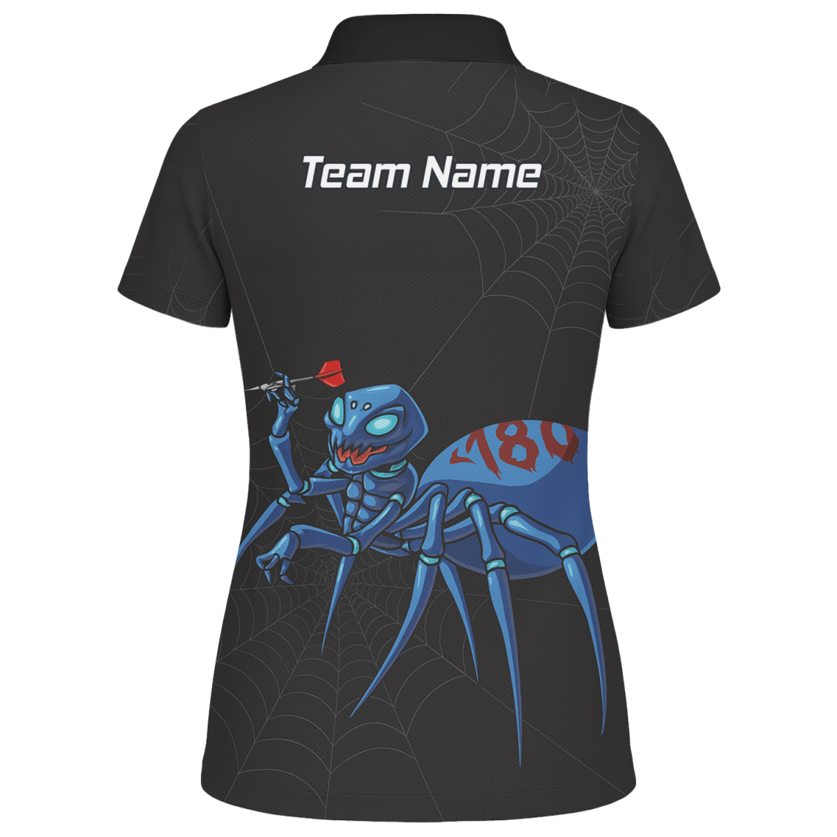 Personalisiertes Damen Dart Poloshirt Schwarz, Motiv Blaue Spinne 180 U3736 - Outfitsuche