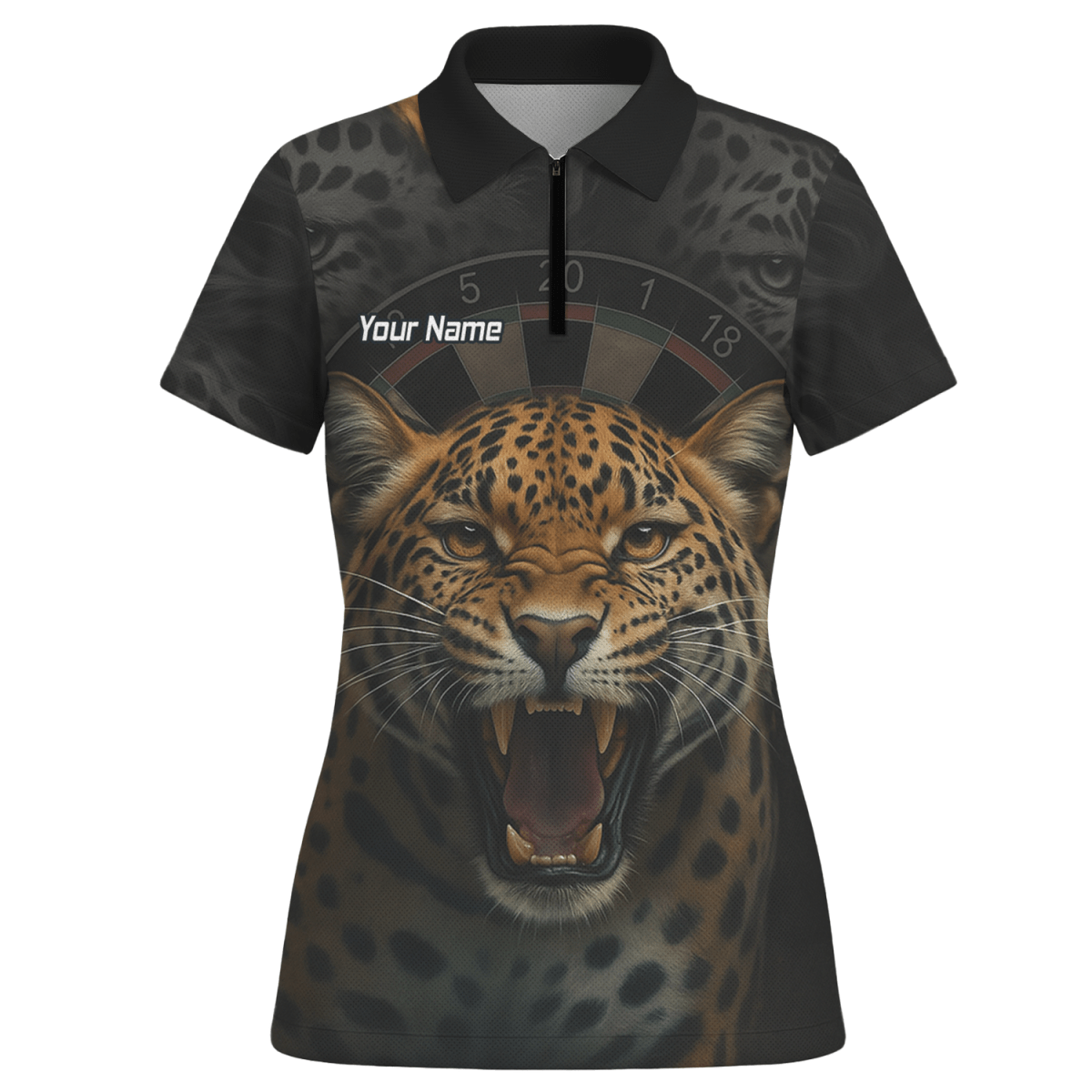 Personalisiertes Damen Dart Poloshirt – Schwarzer Leoparden - Print U4010 - Outfitsuche