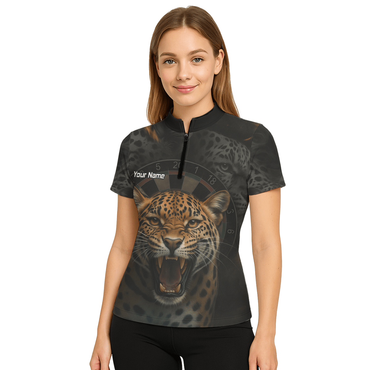 Personalisiertes Damen Dart Poloshirt – Schwarzer Leoparden - Print U4010 - Outfitsuche