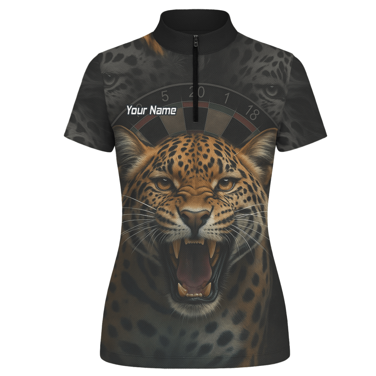 Personalisiertes Damen Dart Poloshirt – Schwarzer Leoparden - Print U4010 - Outfitsuche