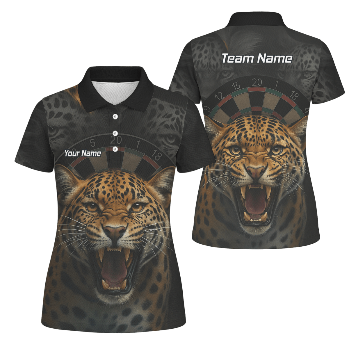 Personalisiertes Damen Dart Poloshirt – Schwarzer Leoparden - Print U4010 - Outfitsuche
