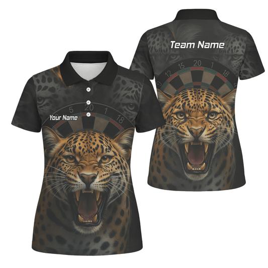 Personalisiertes Damen Dart Poloshirt – Schwarzer Leoparden - Print U4010 - Outfitsuche