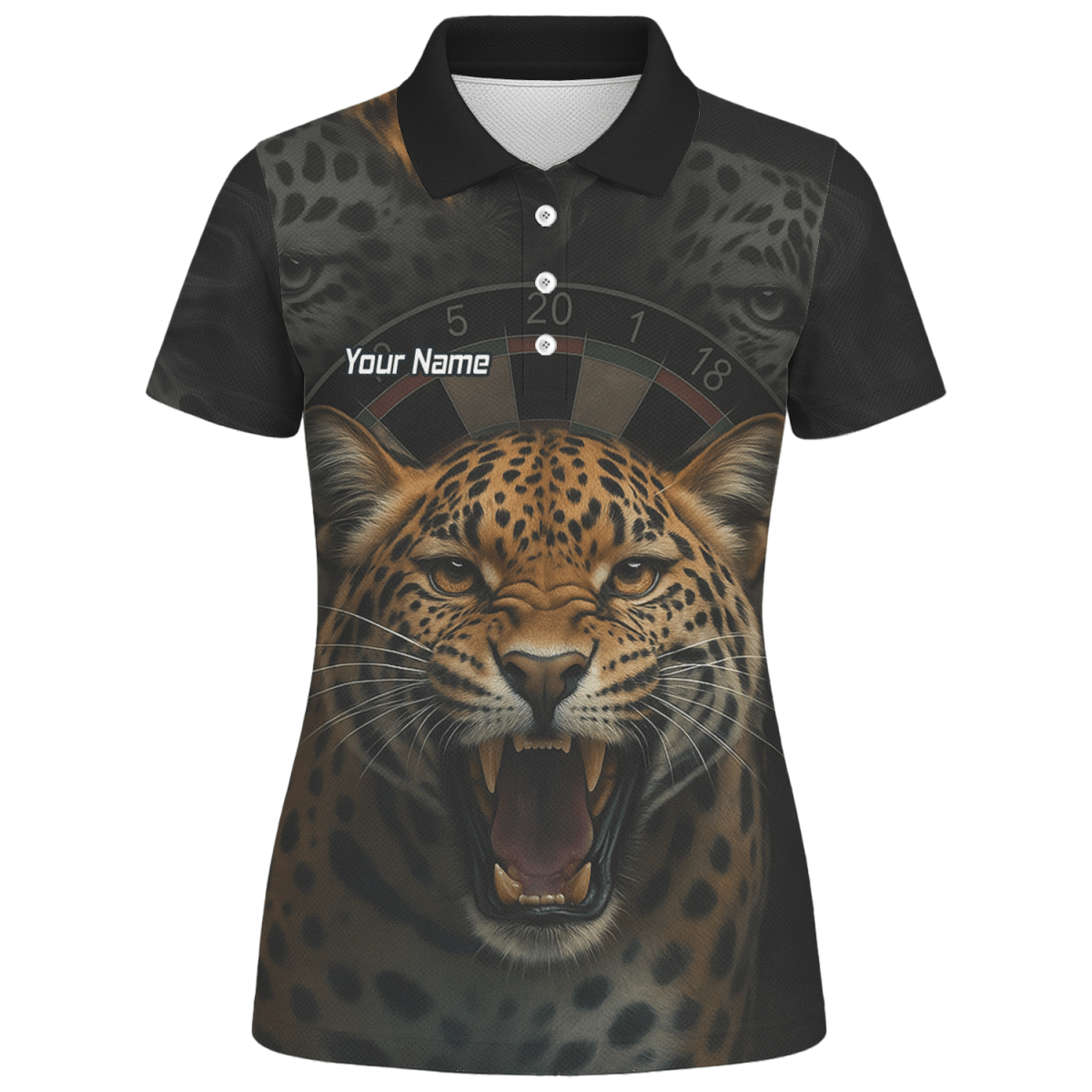 Personalisiertes Damen Dart Poloshirt – Schwarzer Leoparden - Print U4010 - Outfitsuche