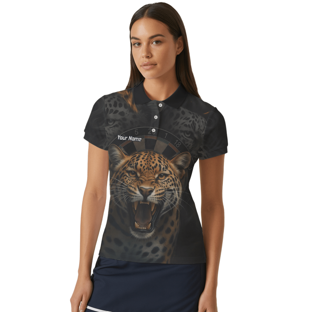 Personalisiertes Damen Dart Poloshirt – Schwarzer Leoparden - Print U4010 - Outfitsuche