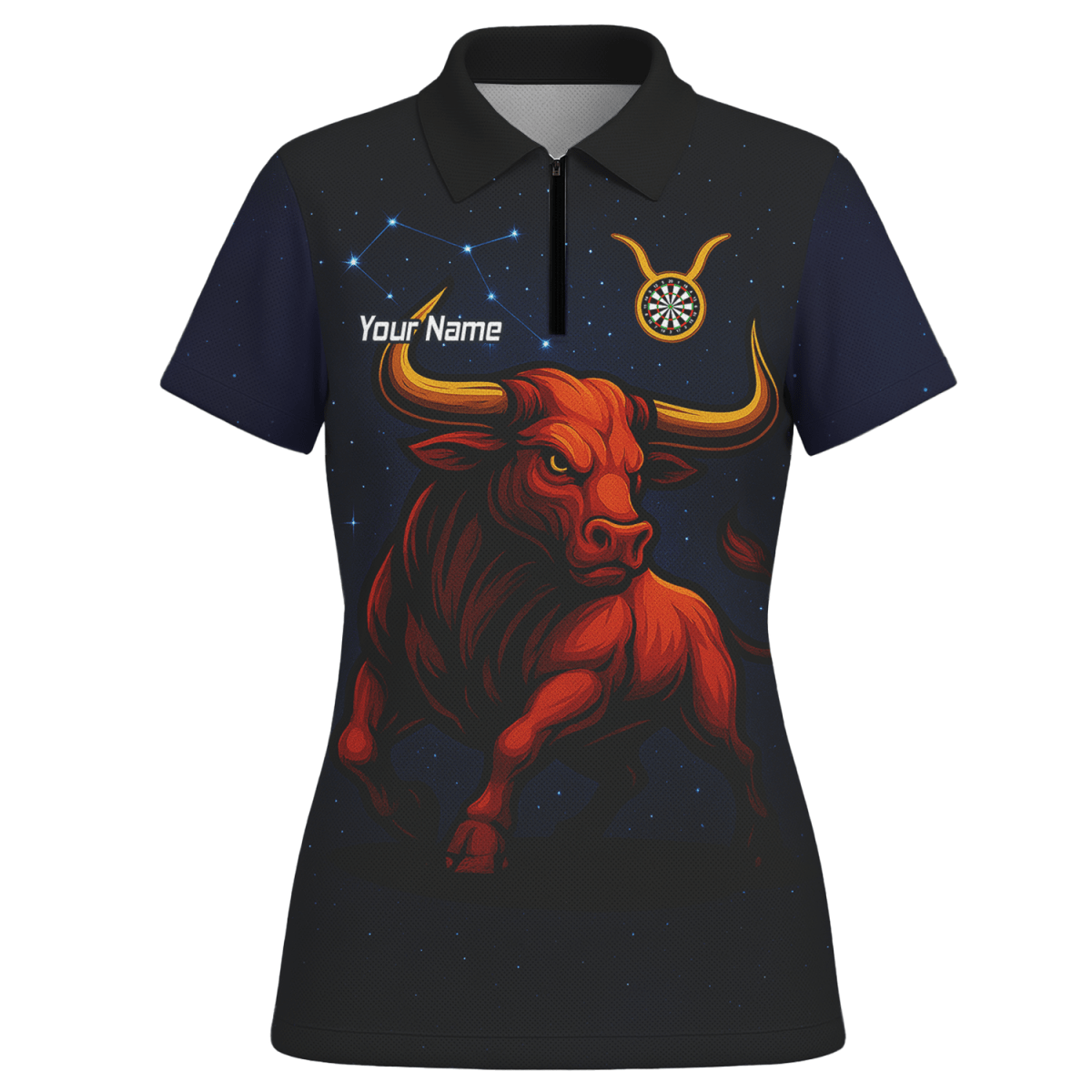 Personalisiertes Damen Dart Poloshirt Sternzeichen Stier Bulle Schwarz Rot Gold M5020 - Outfitsuche