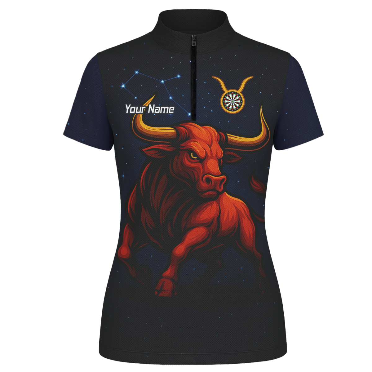 Personalisiertes Damen Dart Poloshirt Sternzeichen Stier Bulle Schwarz Rot Gold M5020 - Outfitsuche