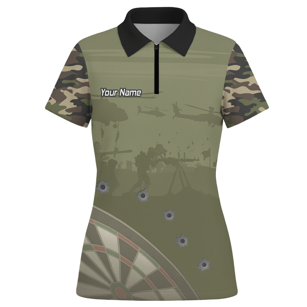 Personalisiertes Damen Dart - Poloshirt | Warzone Camouflage Olivgrün mit Kugellöchern N6504 - Outfitsuche