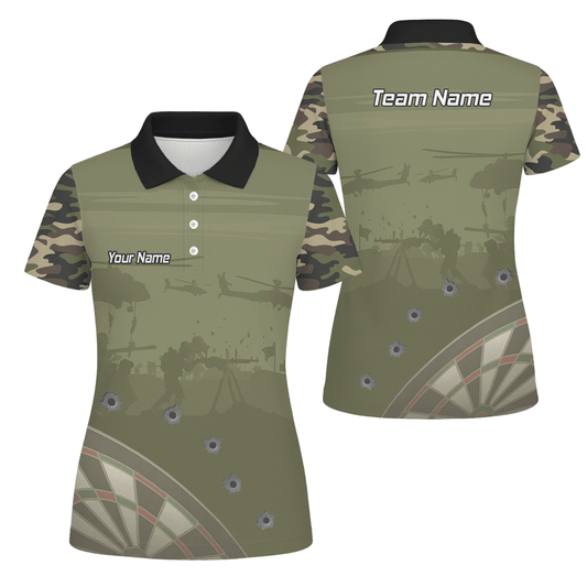 Personalisiertes Damen Dart - Poloshirt | Warzone Camouflage Olivgrün mit Kugellöchern N6504 - Outfitsuche