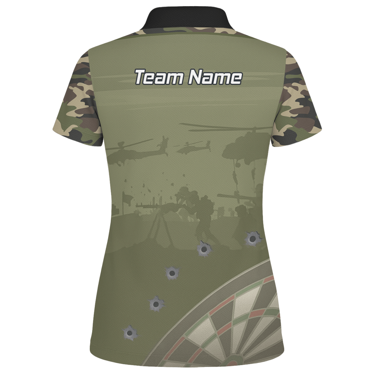 Personalisiertes Damen Dart - Poloshirt | Warzone Camouflage Olivgrün mit Kugellöchern N6504 - Outfitsuche