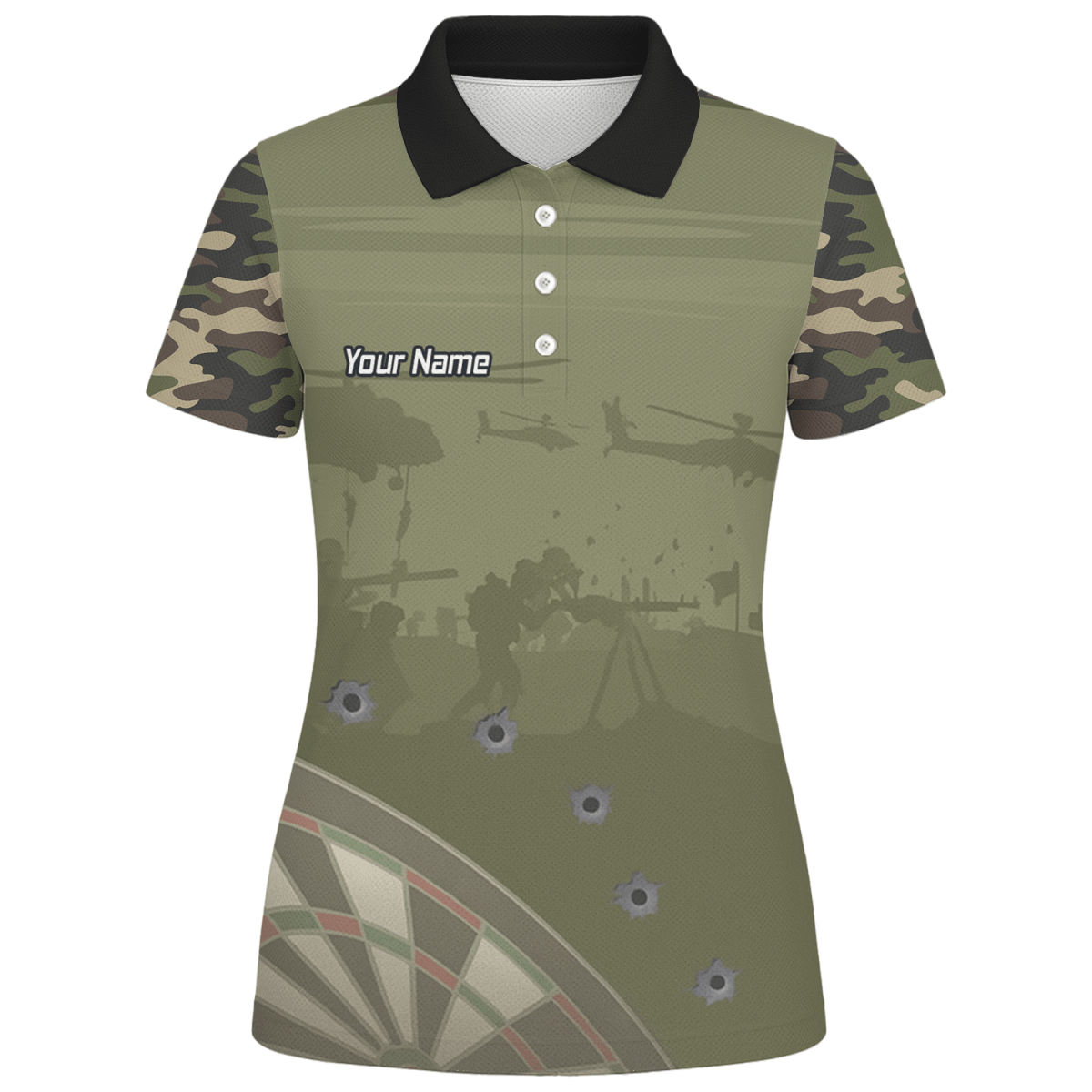 Personalisiertes Damen Dart - Poloshirt | Warzone Camouflage Olivgrün mit Kugellöchern N6504 - Outfitsuche