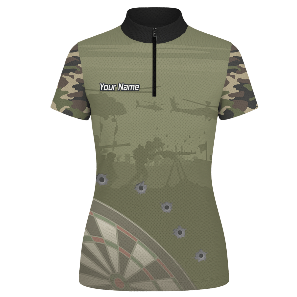 Personalisiertes Damen Dart - Poloshirt | Warzone Camouflage Olivgrün mit Kugellöchern N6504 - Outfitsuche