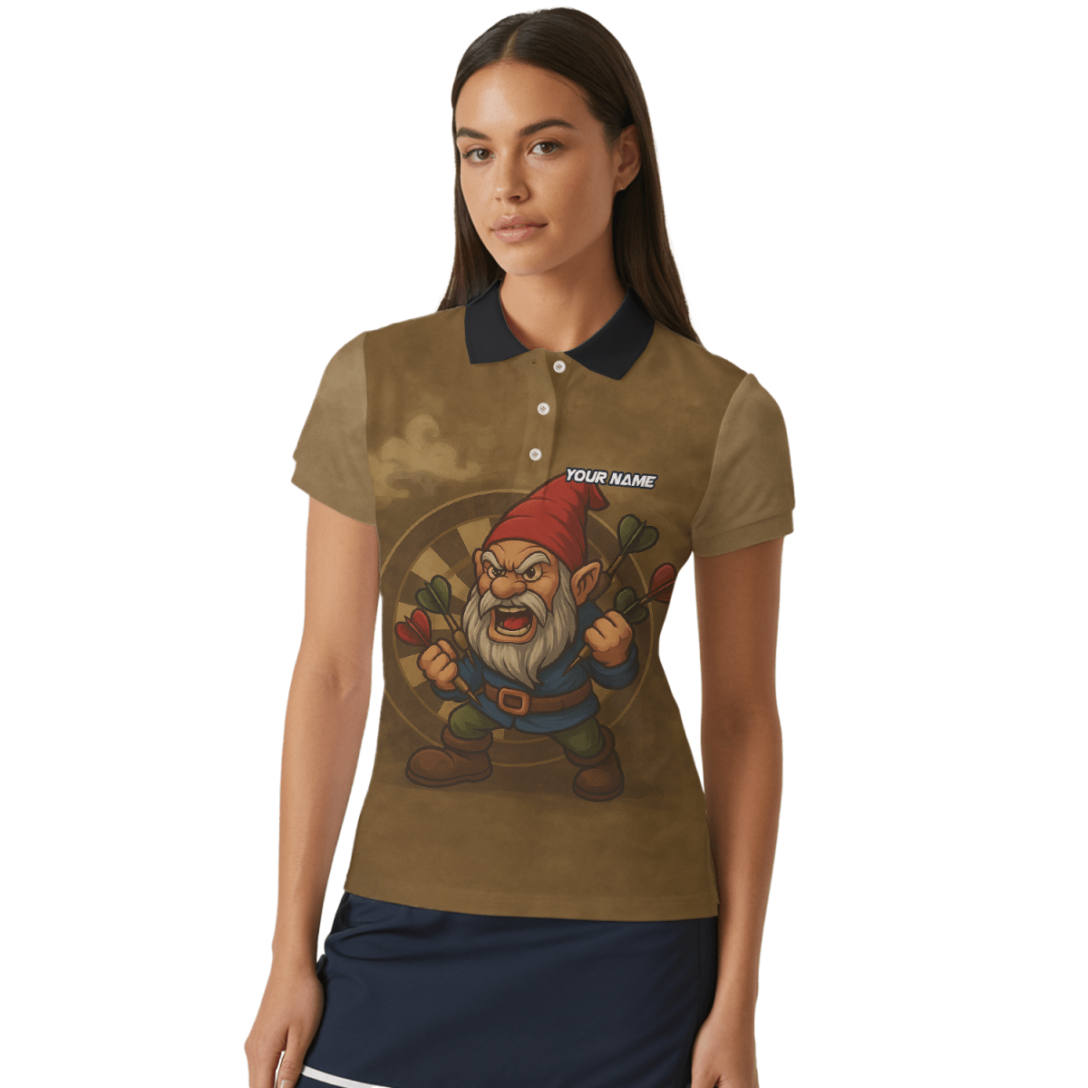 Personalisiertes Damen Dart Poloshirt Wütender Zwerg Braun - Outfitsuche