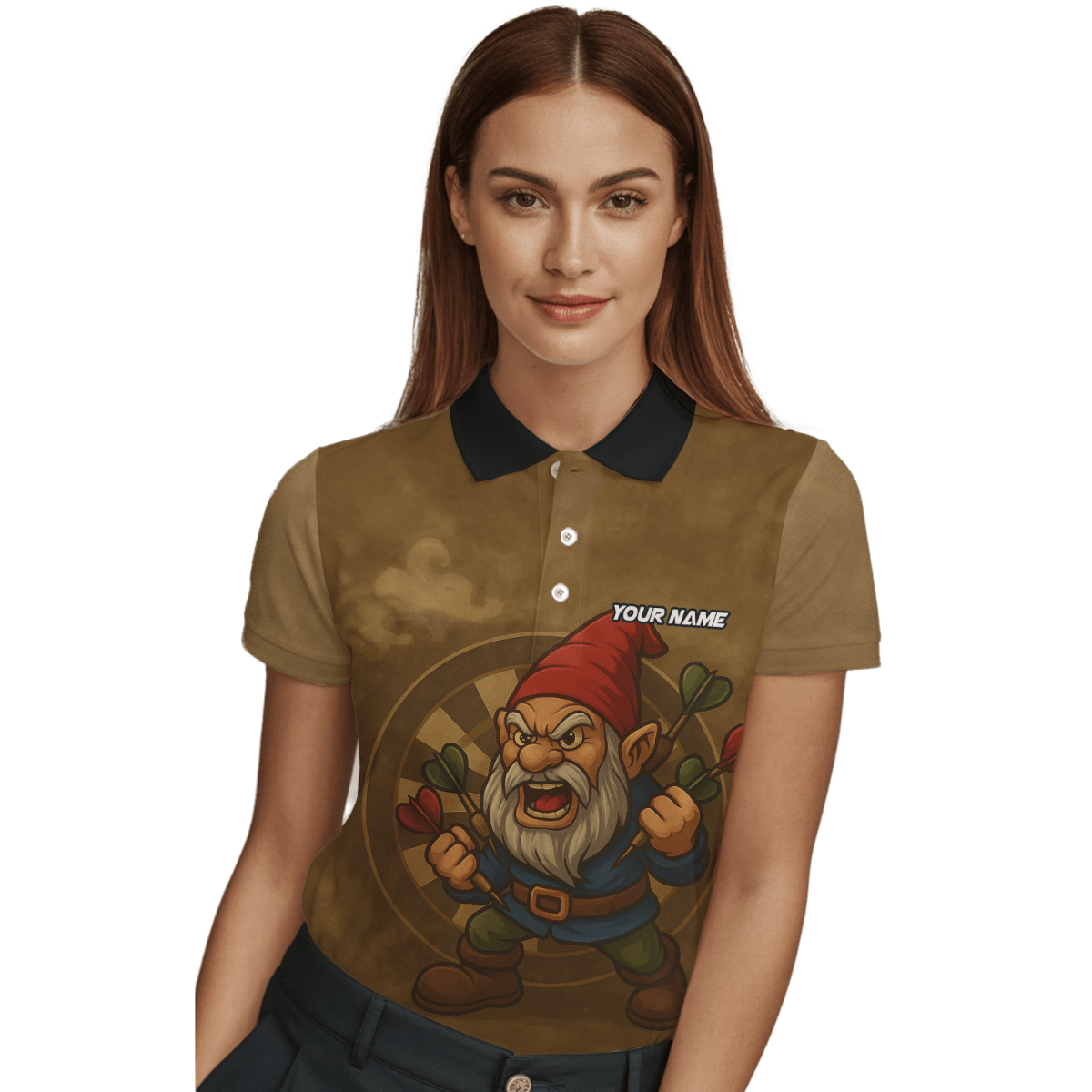 Personalisiertes Damen Dart Poloshirt Wütender Zwerg Braun - Outfitsuche