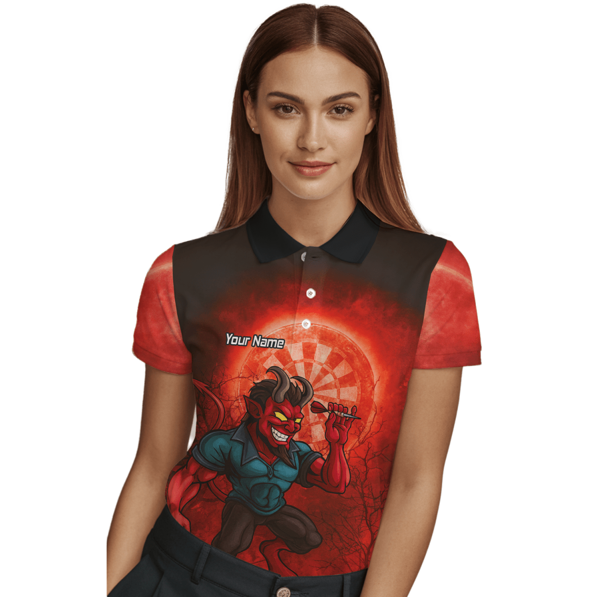 Personalisiertes Damen Dart - Trikot Teufel Rot Schwarz G0994 - Outfitsuche