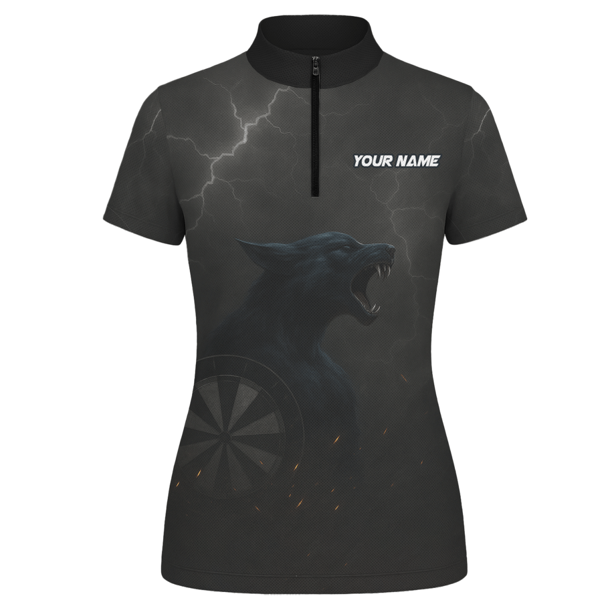 Personalisiertes Damen Darts Polo - Shirt Dunkler Wolf Blitz A1881 - Outfitsuche
