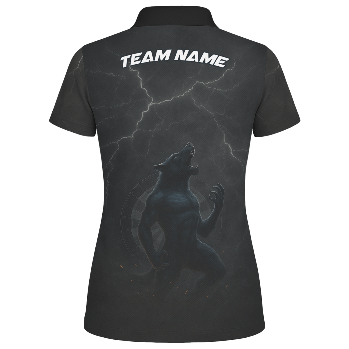 Personalisiertes Damen Darts Polo - Shirt Dunkler Wolf Blitz A1881 - Outfitsuche