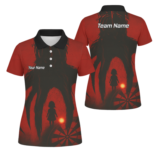 Personalisiertes Damen Darts Polo - Shirt, Grunge - Stil, Motiv Schattenkind (Rot - Schwarz) Z8203 - Outfitsuche