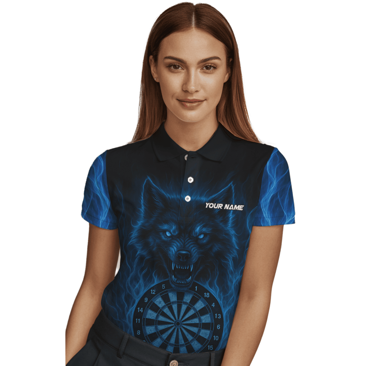 Personalisiertes Damen Darts - Polo - Shirt mit Blitz - Motiv Rot - Schwarz S9300 - Outfitsuche
