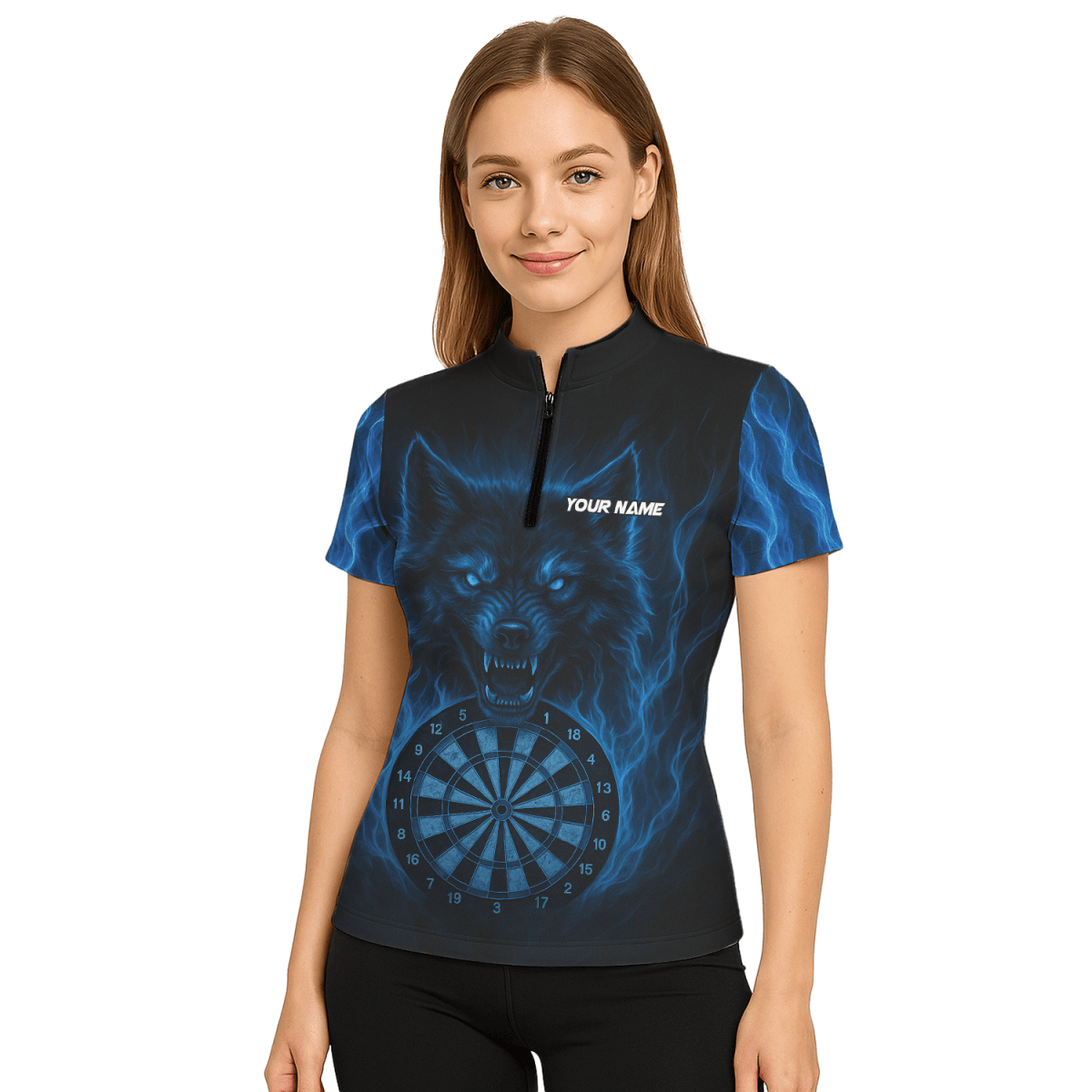 Personalisiertes Damen Darts - Polo - Shirt mit Blitz - Motiv Rot - Schwarz S9300 - Outfitsuche