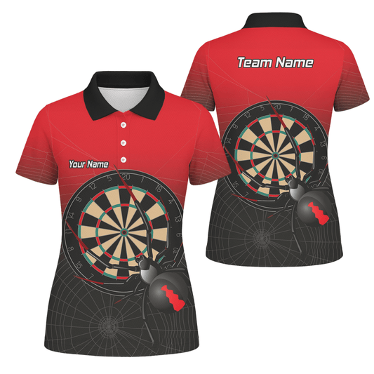 Personalisiertes Damen Darts Poloshirt Black Widow Rot Schwarz F3646 - Outfitsuche