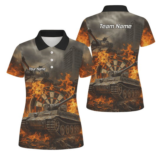 Personalisiertes Damen Darts Poloshirt – Flammender Panzer Grunge Look Z8828 - Outfitsuche