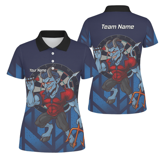 Personalisiertes Damen Darts Poloshirt Frecher Blauer Teufel Motiv Marine Rot S4696 - Outfitsuche