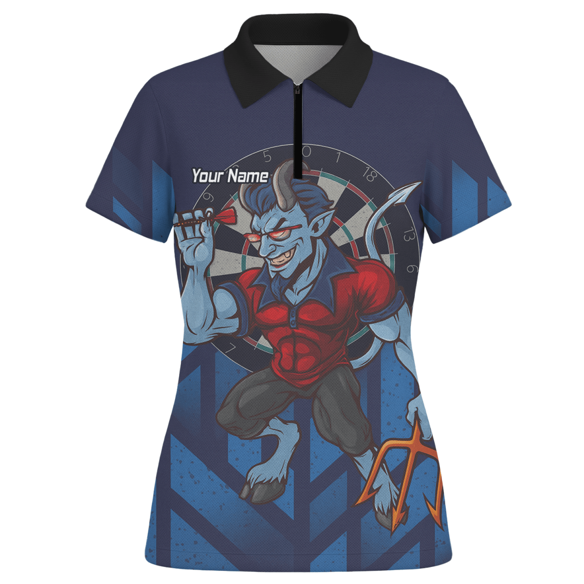 Personalisiertes Damen Darts Poloshirt Frecher Blauer Teufel Motiv Marine Rot S4696 - Outfitsuche