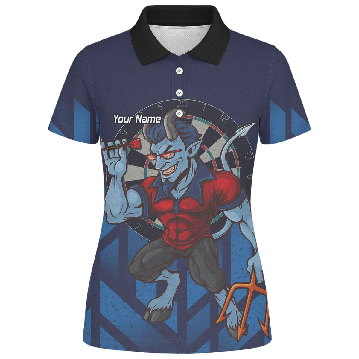 Personalisiertes Damen Darts Poloshirt Frecher Blauer Teufel Motiv Marine Rot S4696 - Outfitsuche