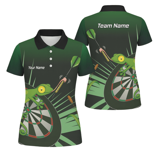 Personalisiertes Damen Darts Poloshirt Gecko Motiv Grün Schwarz M5488 - Outfitsuche