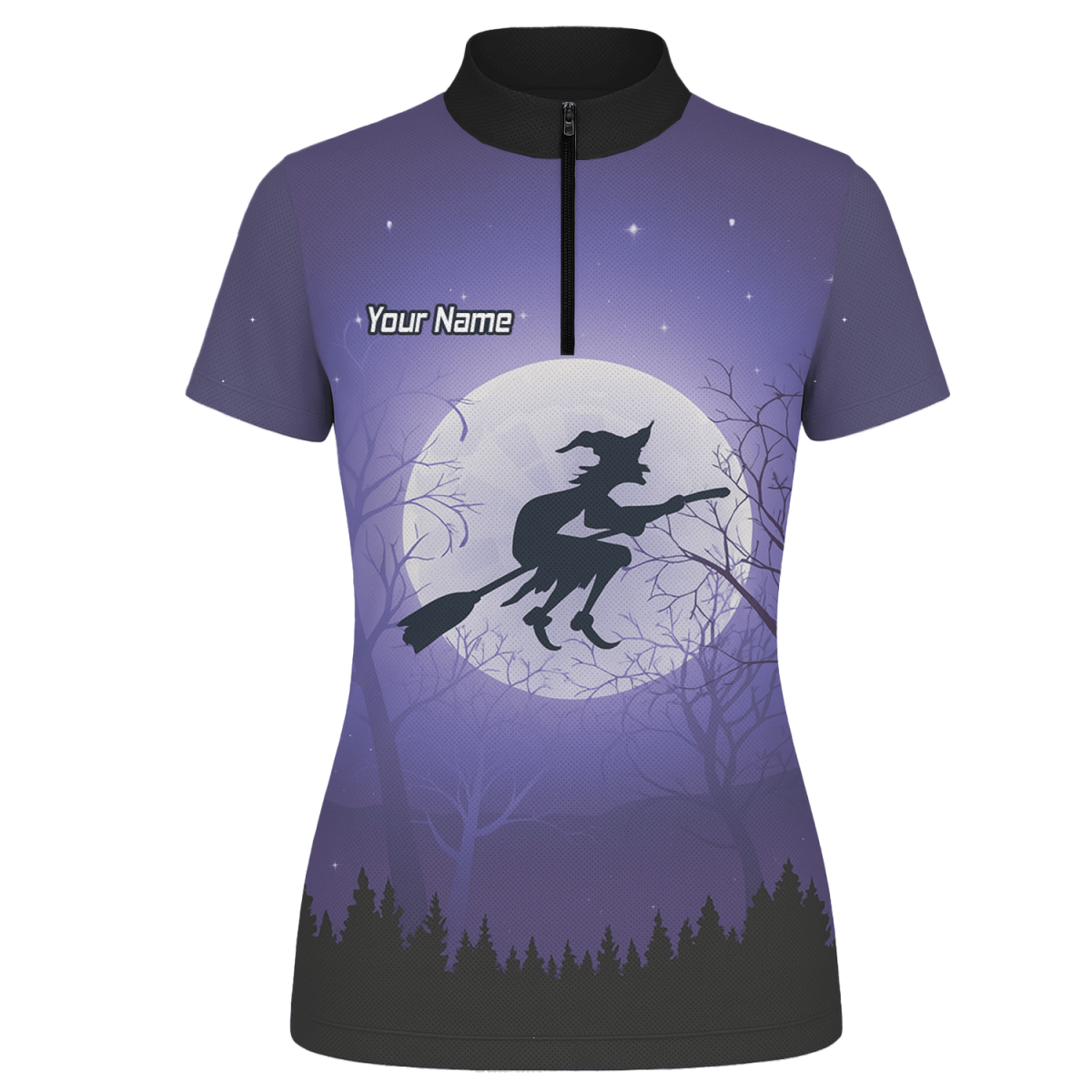 Personalisiertes Damen Darts Poloshirt – Hexen - und Mond - Motiv in Lila Schwarz J5877 - Outfitsuche
