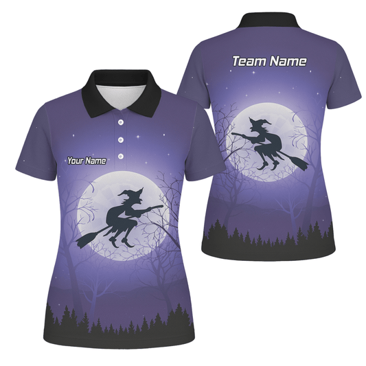 Personalisiertes Damen Darts Poloshirt – Hexen - und Mond - Motiv in Lila Schwarz J5877 - Outfitsuche