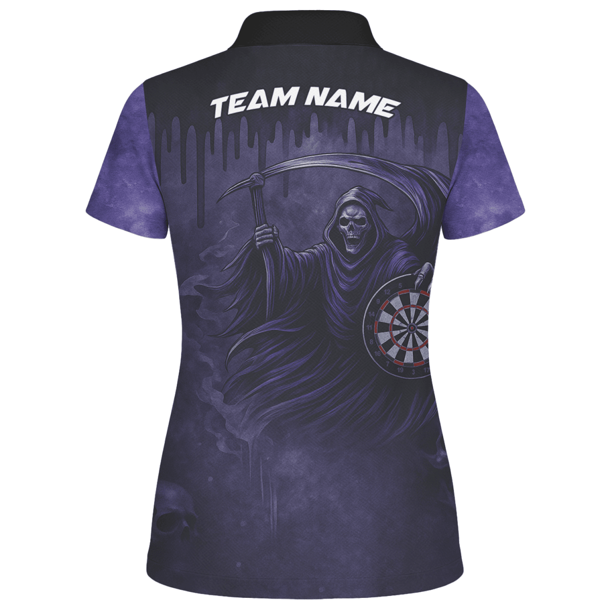 Personalisiertes Damen Darts Poloshirt mit Grunge Totenkopf Motiv in Schwarz - Rot A5652 - Outfitsuche