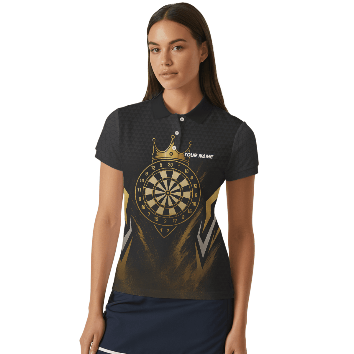 Personalisiertes Damen Darts Poloshirt mit Schwarzem Totenkopf & Blauer Flamme W9405 - Outfitsuche
