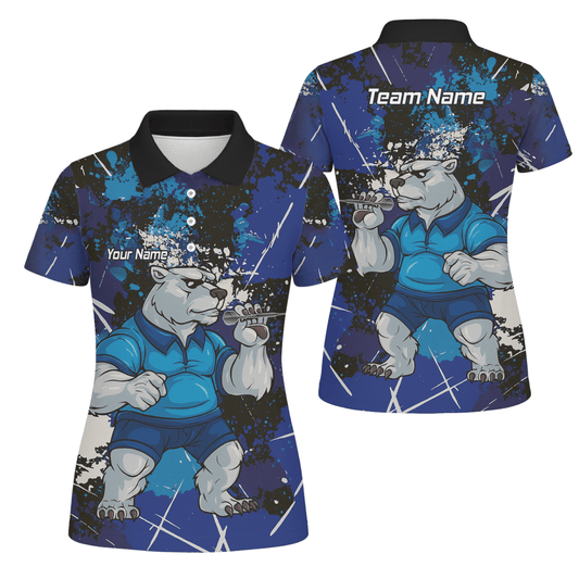 Personalisiertes Damen Darts Poloshirt | Starker Eisbär Grunge Design | Blau - Schwarz I4743 - Outfitsuche