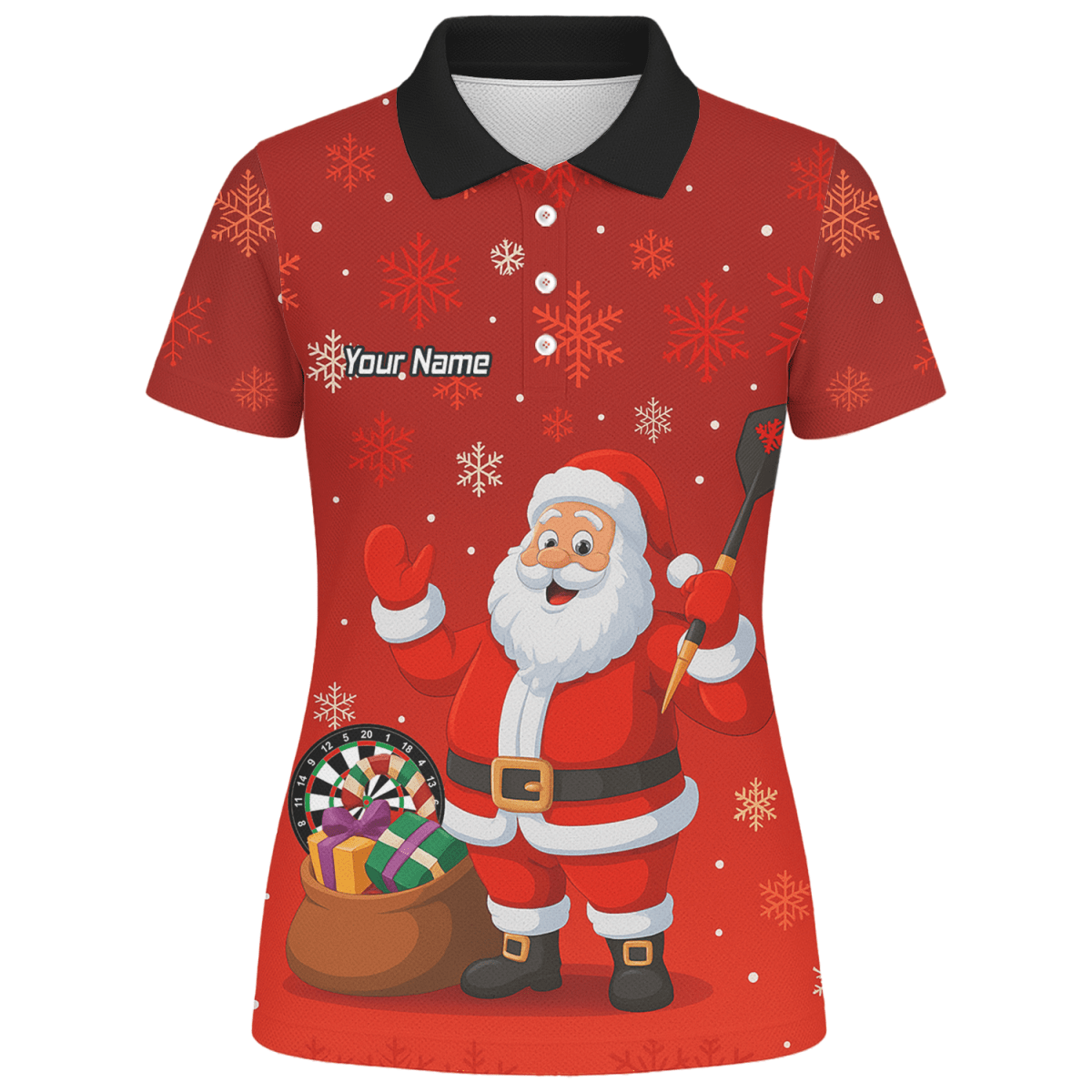 Personalisiertes Damen Darts Poloshirt Weihnachten Rot Weihnachtsmann Schneeflocken X7938 - Outfitsuche