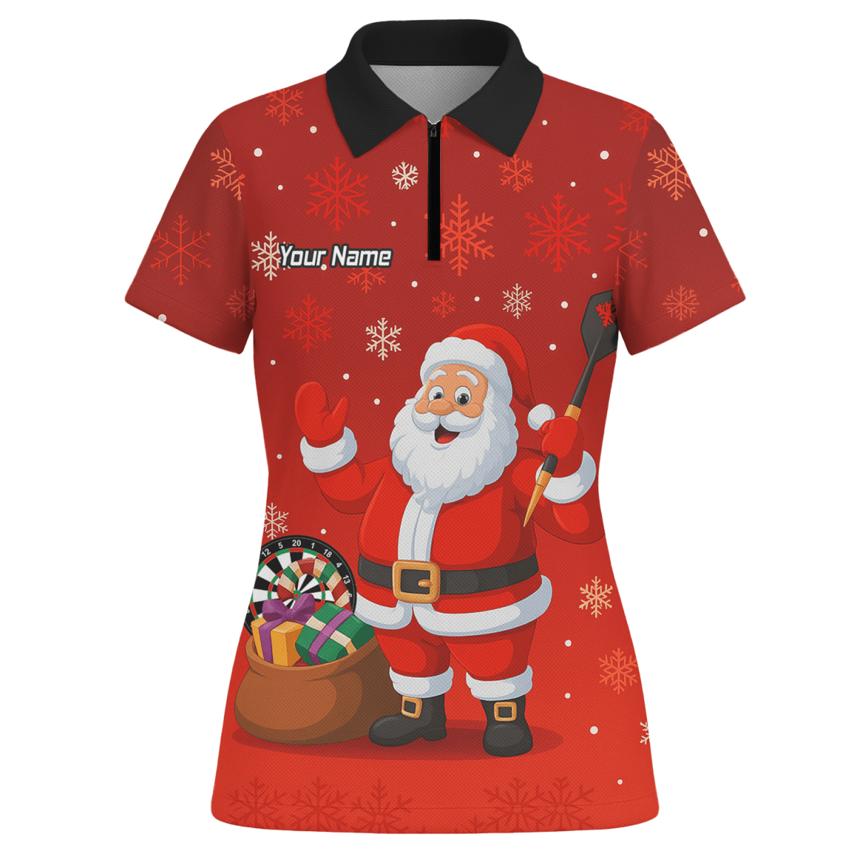 Personalisiertes Damen Darts Poloshirt Weihnachten Rot Weihnachtsmann Schneeflocken X7938 - Outfitsuche