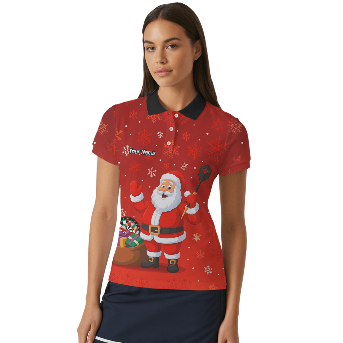 Personalisiertes Damen Darts Poloshirt Weihnachten Rot Weihnachtsmann Schneeflocken X7938 - Outfitsuche