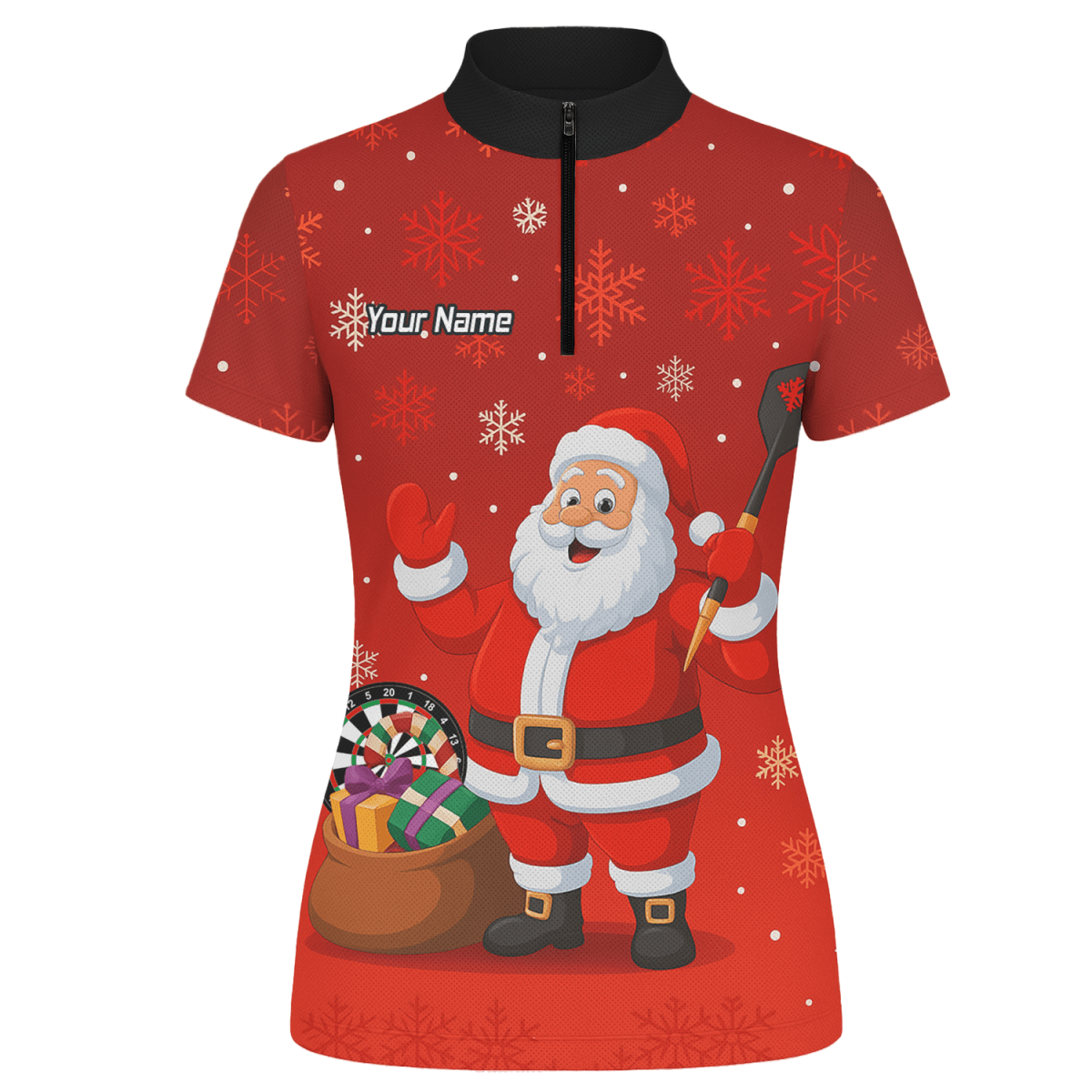 Personalisiertes Damen Darts Poloshirt Weihnachten Rot Weihnachtsmann Schneeflocken X7938 - Outfitsuche