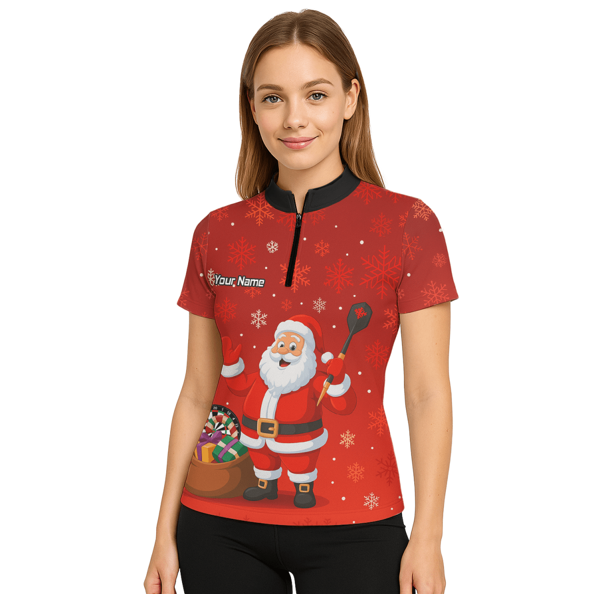 Personalisiertes Damen Darts Poloshirt Weihnachten Rot Weihnachtsmann Schneeflocken X7938 - Outfitsuche