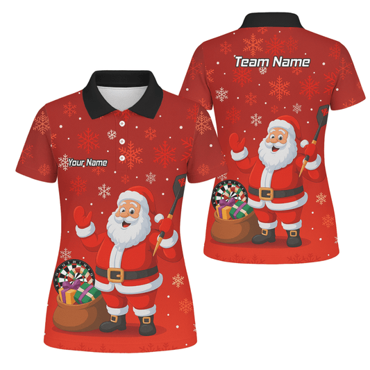 Personalisiertes Damen Darts Poloshirt Weihnachten Rot Weihnachtsmann Schneeflocken X7938 - Outfitsuche